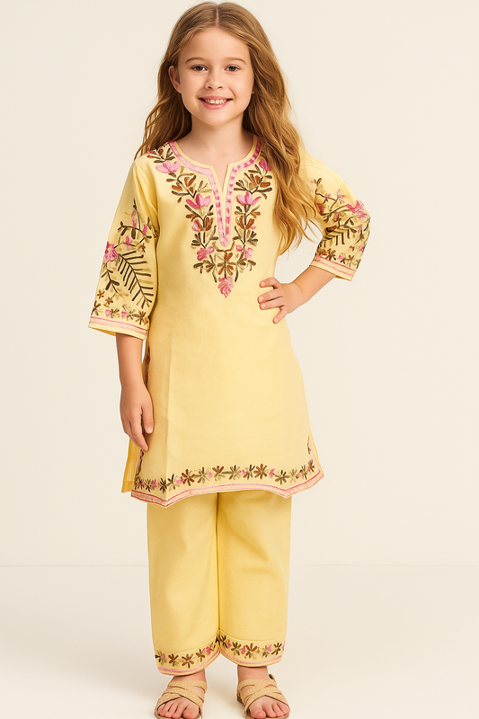 Cotton Embroidery Kurti Set 1215 Yellow