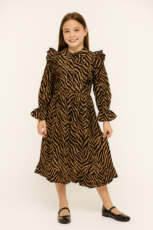 Cotton Printed Frock 1092 Brown