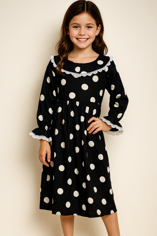 Cotton Polka Dot Printed Frock 1093 Black