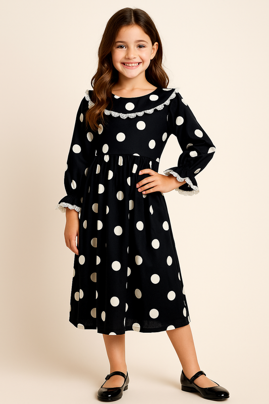 Cotton Polka Dot Printed Frock 1093 Black