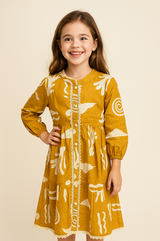 Cotton Printed Frock 1095 Yellow