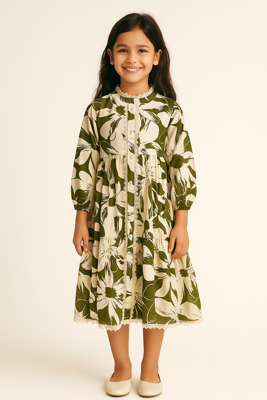 Cotton Printed Frock 1096 green