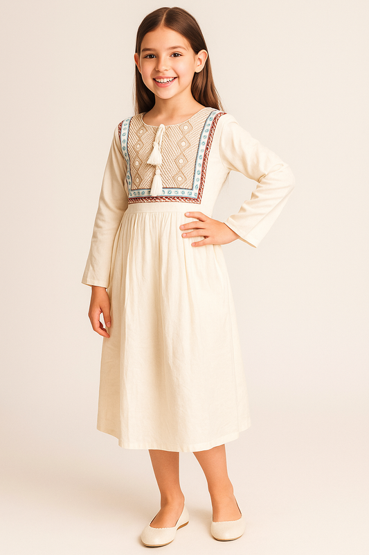 Cotton Printed Frock 1098 Cream