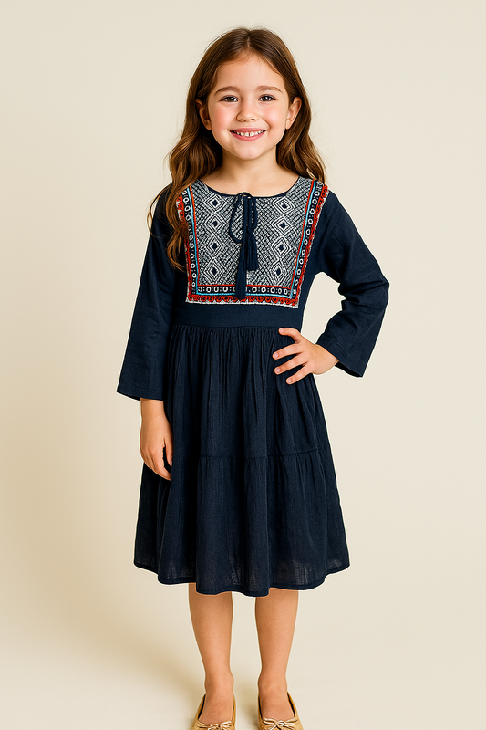 Cotton Printed Frock 1099 Navy Blue