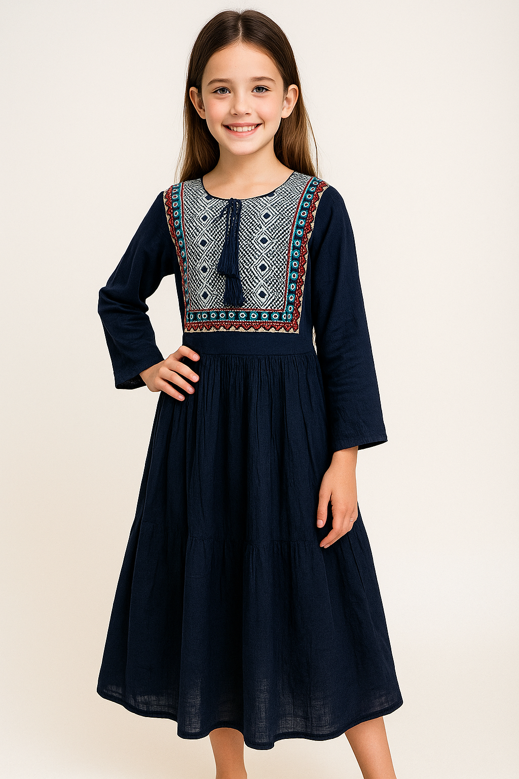 Cotton Printed Frock 1099 Navy Blue