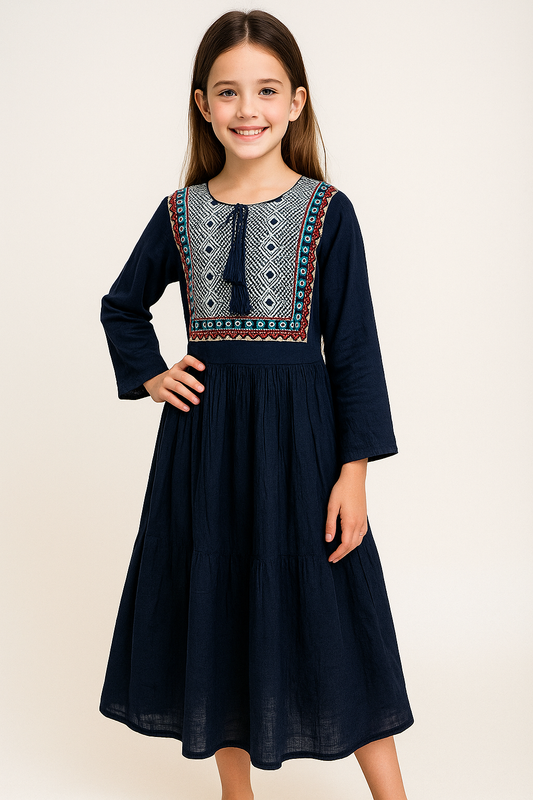 Cotton Printed Frock 1099 Navy Blue