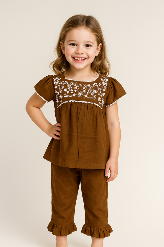 Cotton Embroidery Cord Set 1021  Brown