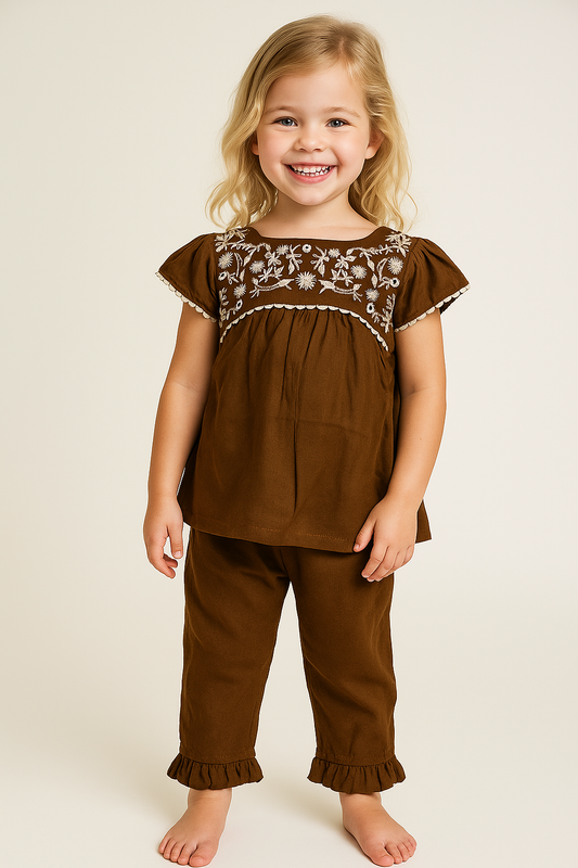 Cotton Embroidery Cord Set 1021  Brown