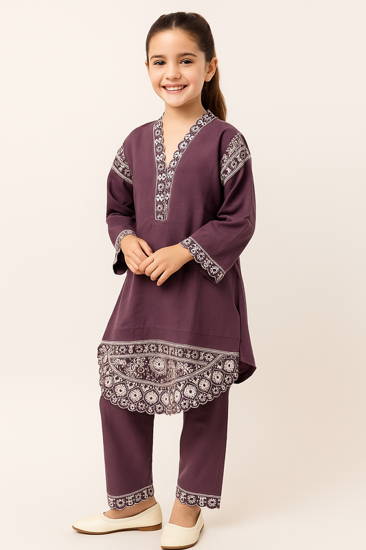 Cotton Embroidery Frock Set 1220 Purple