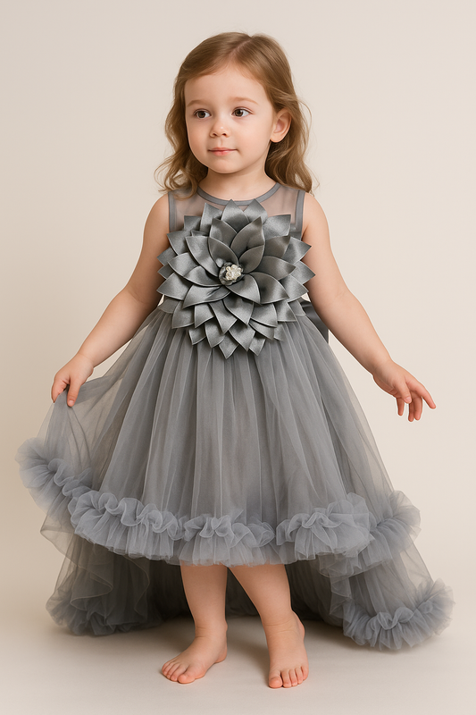 Tail cut With Bow frock 1002 Grey