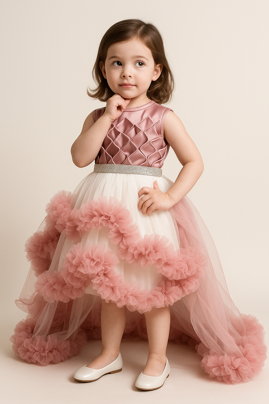 Layered Neck High-Low Frock 1004 Pink