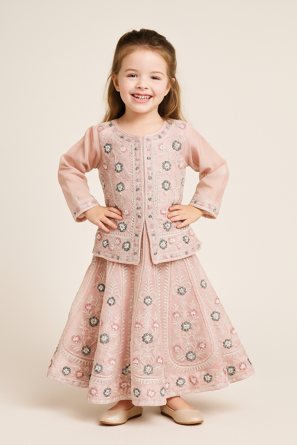 Georgette Bids Work Lehenga Set With Dupatta 4540 Pink