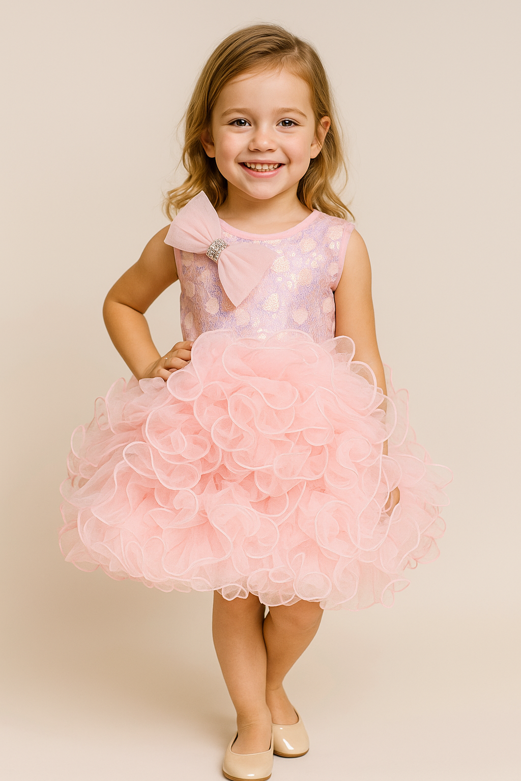 Blush Pink Ruffled Party Frock 444 Pink