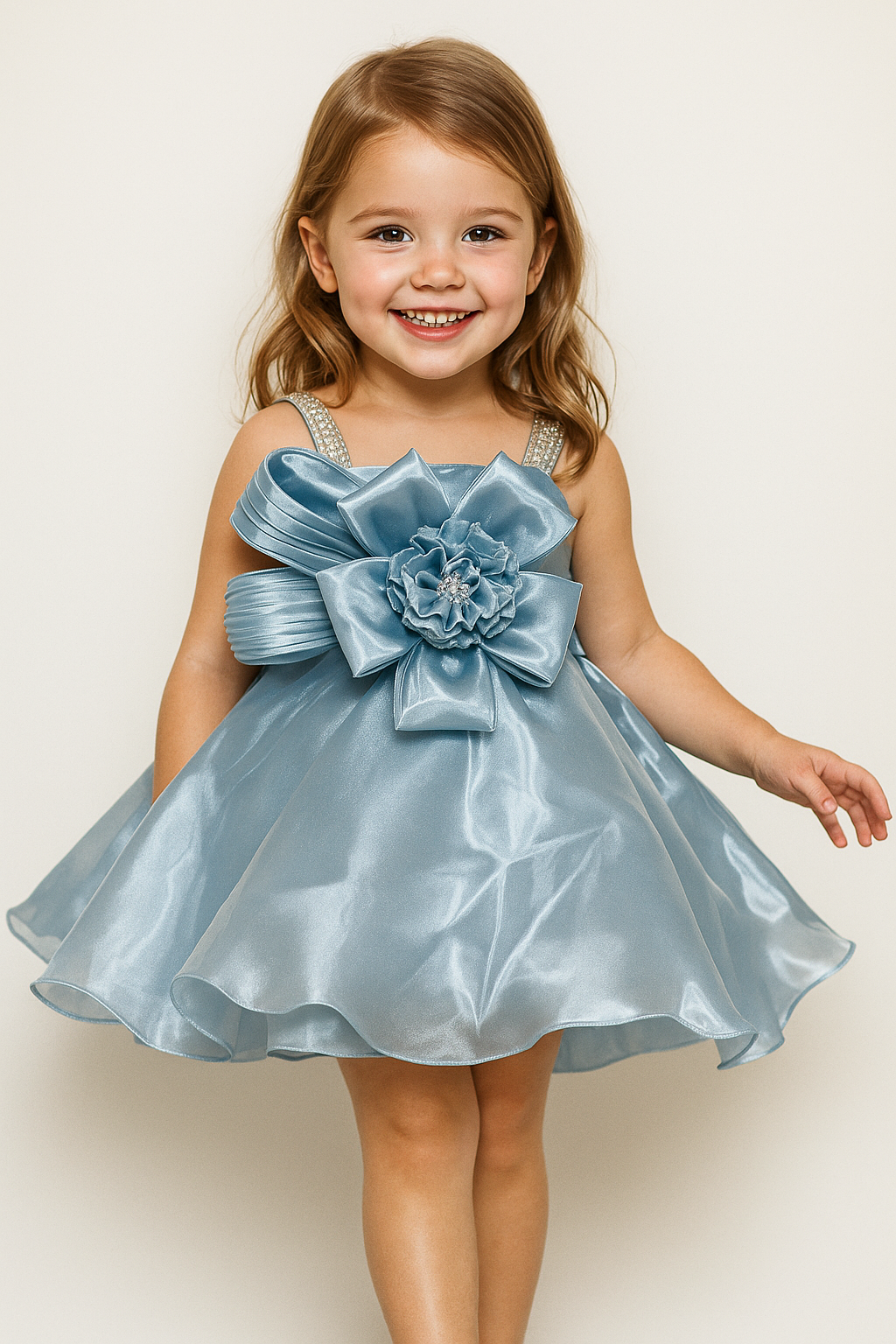 Satin Bow Design Frock 2507 Grey