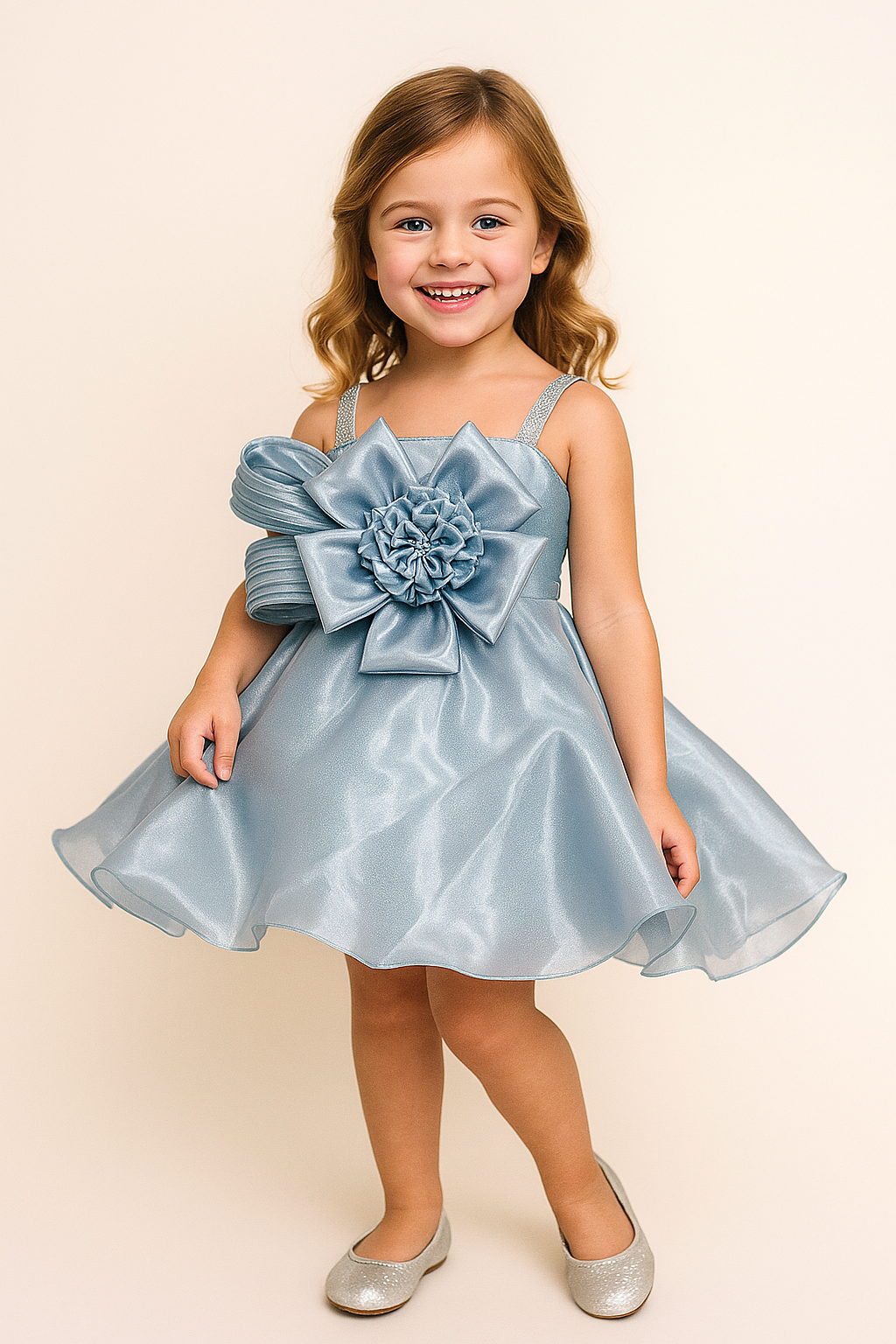 Satin Bow Design Frock 2507 Grey