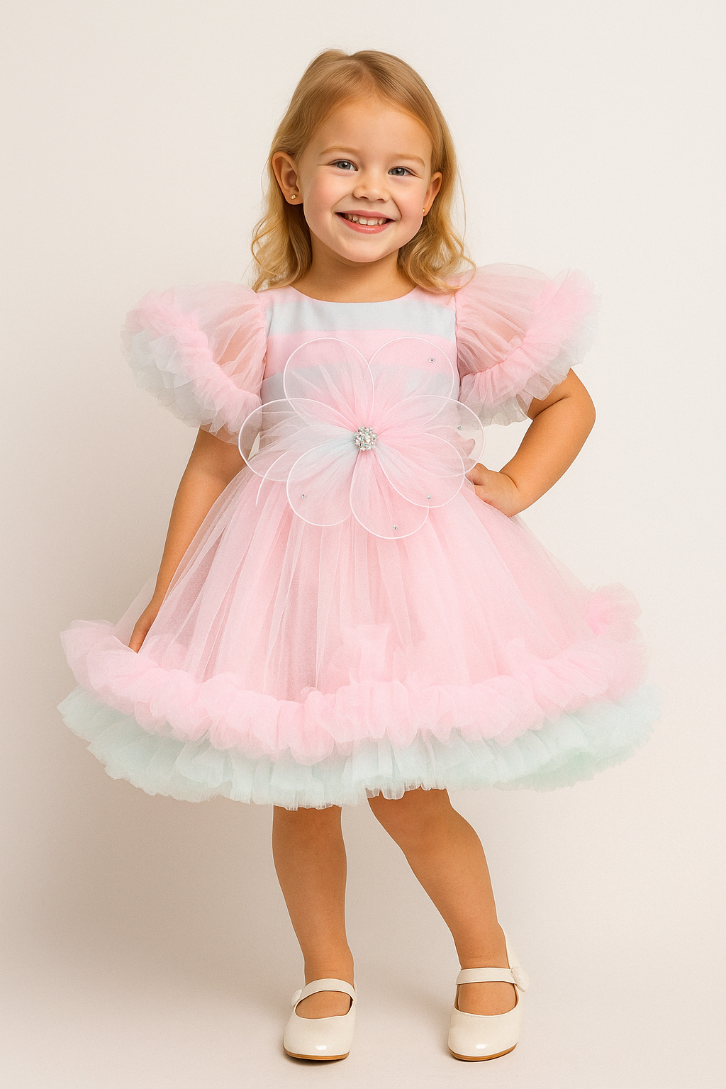 Blush Pink Ruffled Party Frock 440 Pink