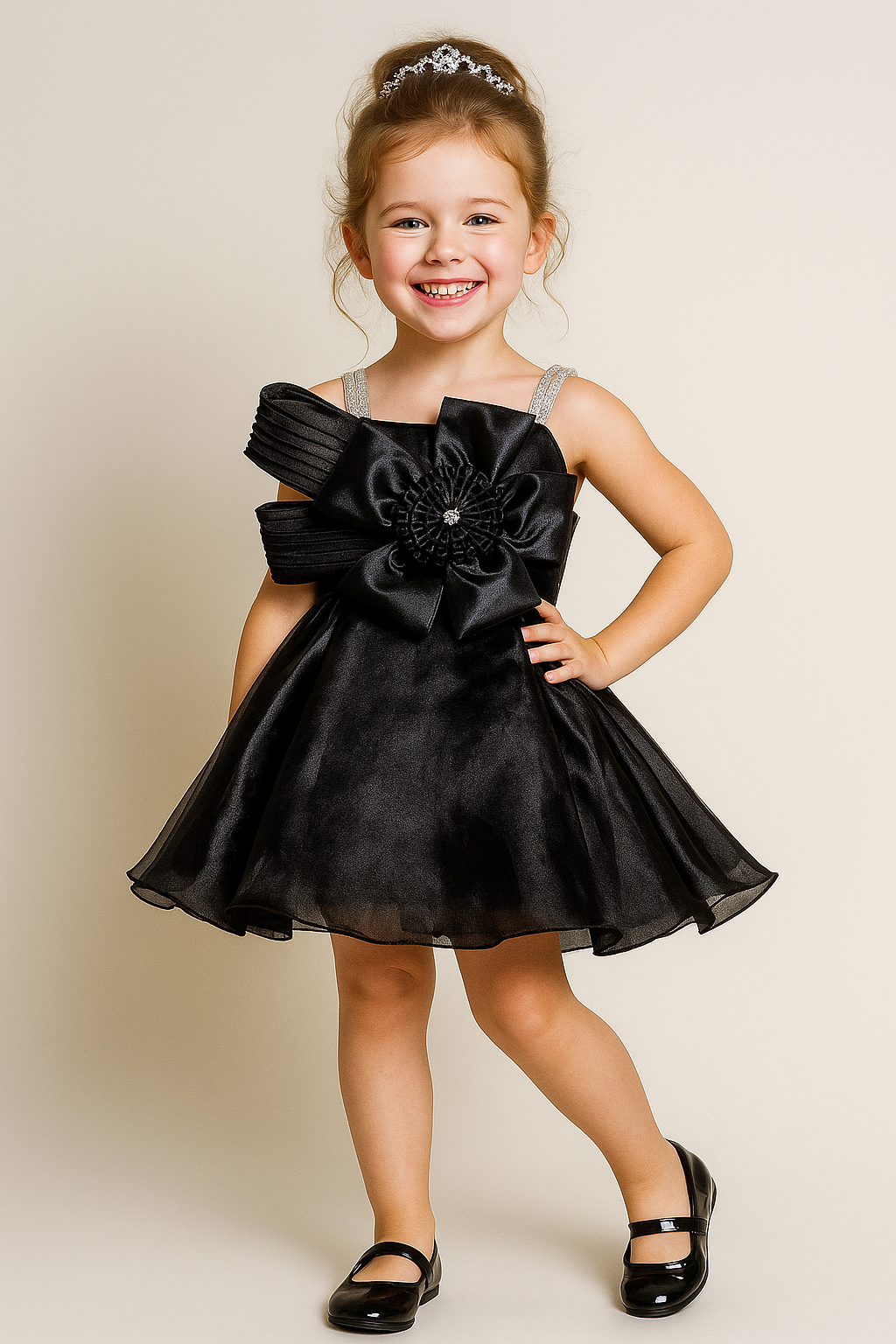 Satin Bow Design Frock 2507 Black
