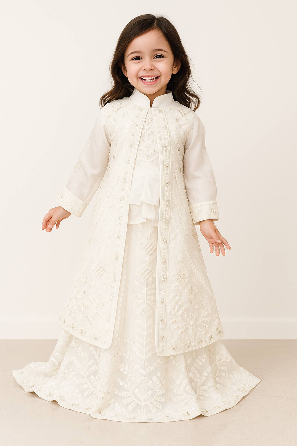 Georgette Bids Work Jacket Lehenga Set With Dupatta 4720 White