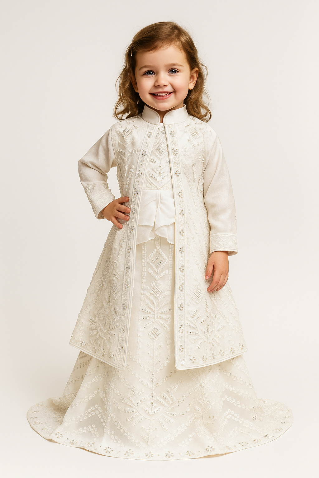 Georgette Bids Work Jacket Lehenga Set With Dupatta 4720 White