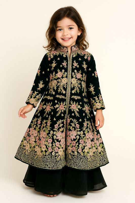 Georgette Embroidery Front Cut Plazo Set With Dupatta 4640 Royal Blue