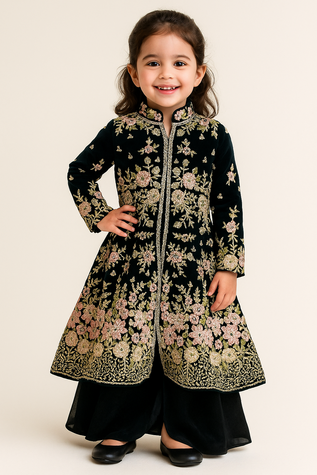 Georgette Embroidery Front Cut Plazo Set With Dupatta 4640 Royal Blue