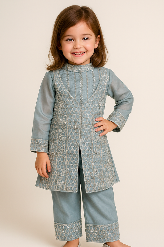 Georgette Attach Jacket Cord Set 5408 Grey