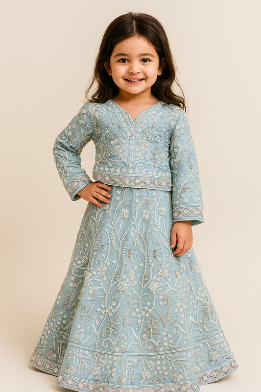 Georgette Bids Work lehenga Set 5381 Sky Blue