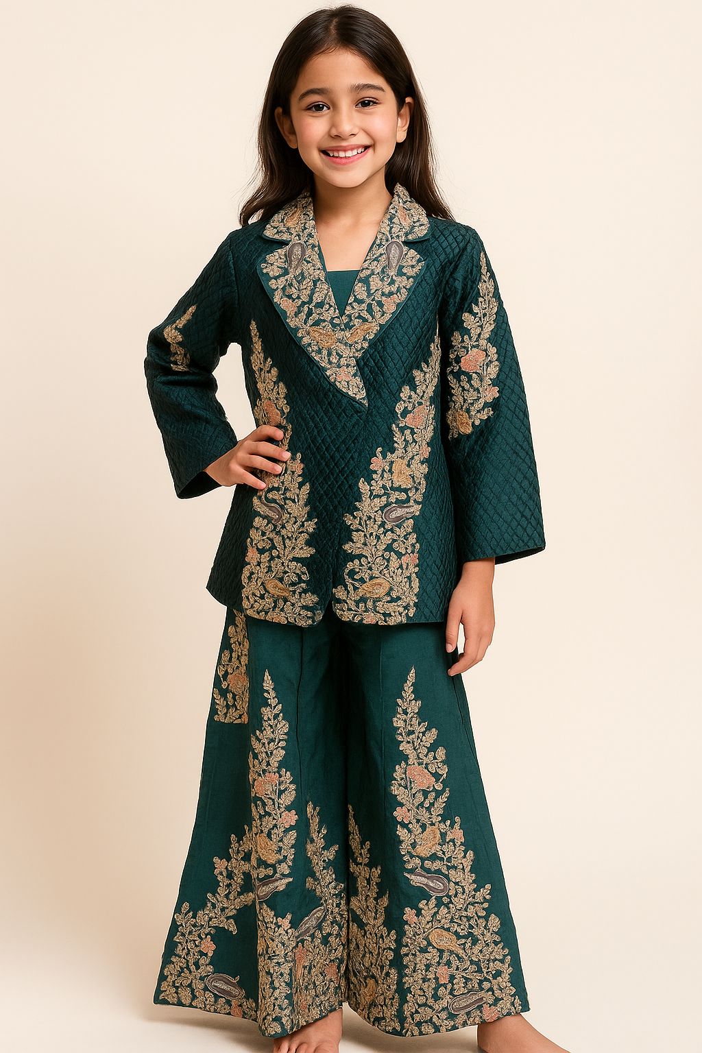 Georgette Jacket Style Plazo Set 5237 Green