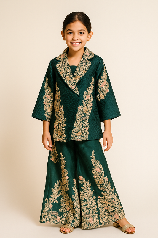 Georgette Jacket Style Plazo Set 5237 Green