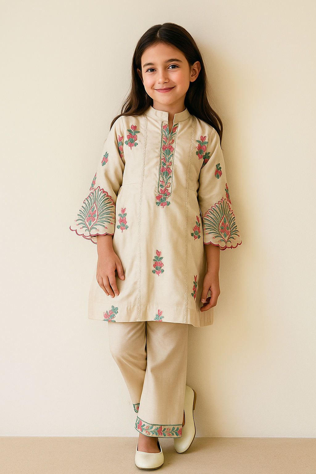 Cotton Frock Plazo Set 1588 Cream