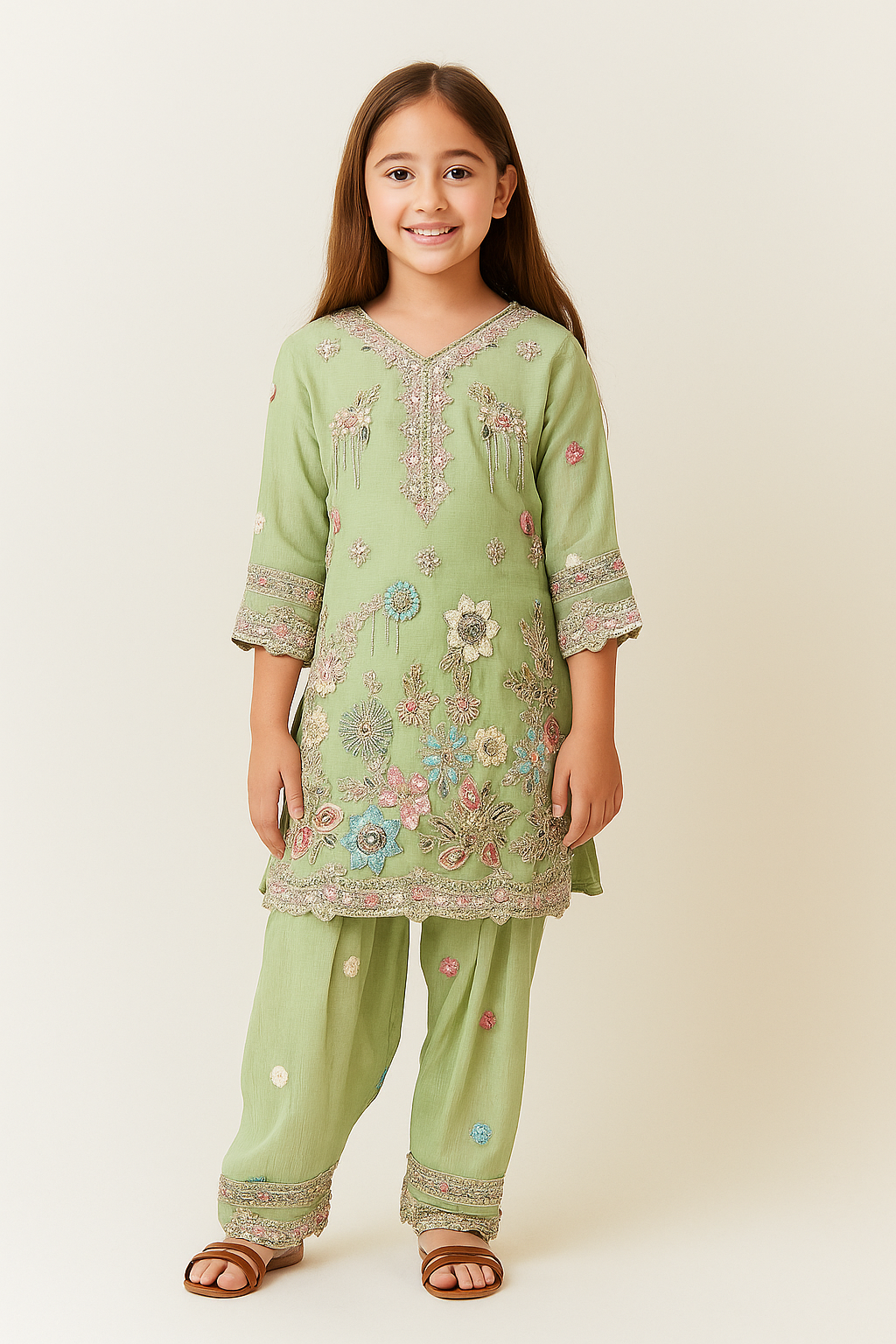 Georgette Bids Work Farshi Set 4715 Green