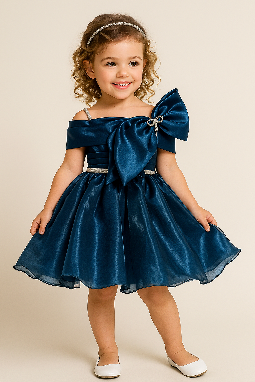 Satin Bow Design Frock 2456 Royal Blue
