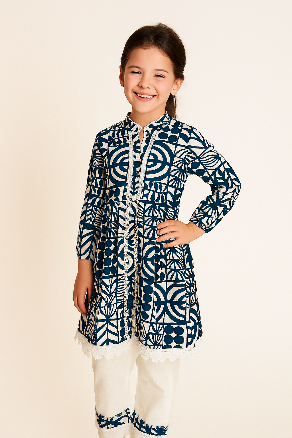 Cotton Printed Frock Pant Set 1231 Blue