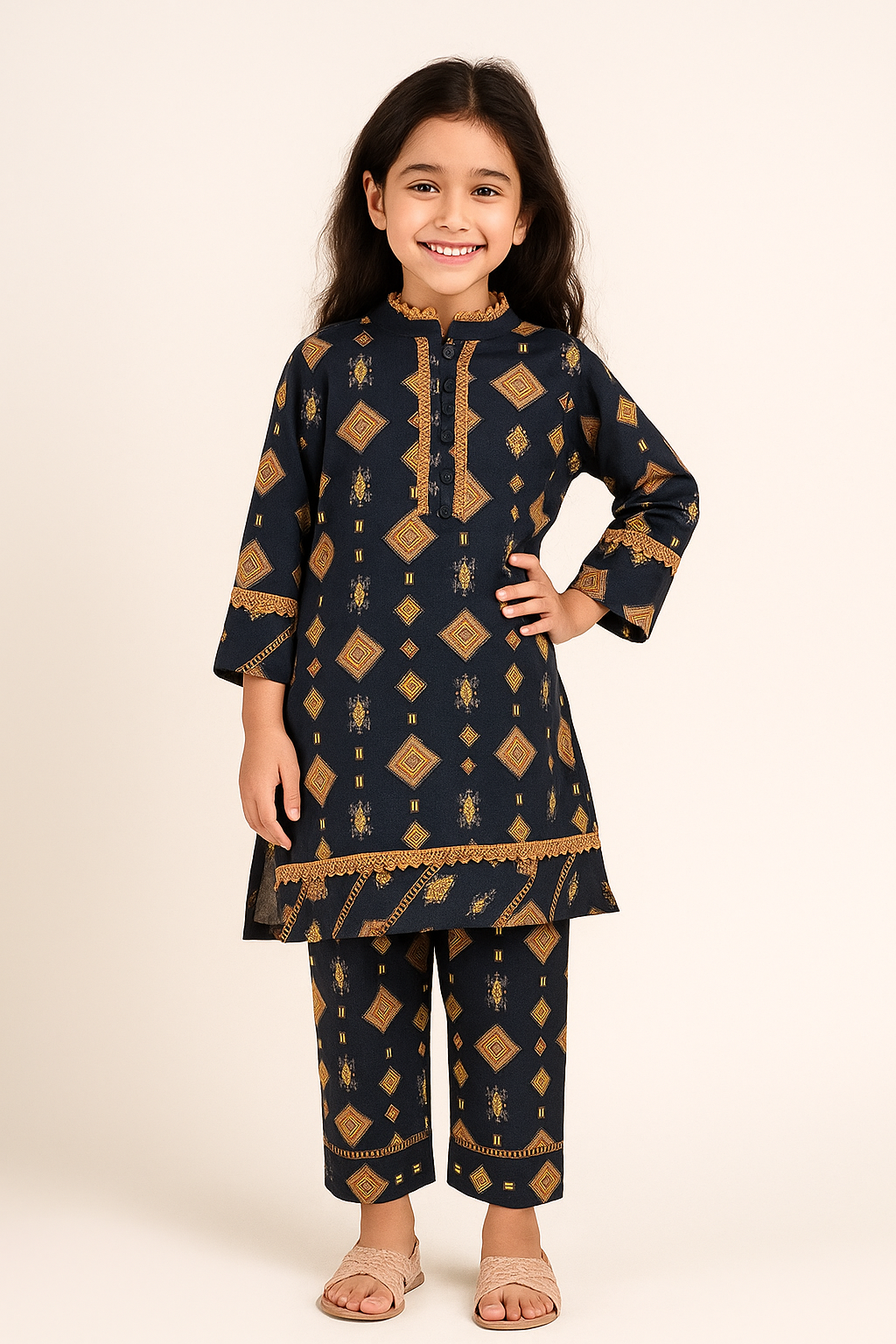 Cotton Printed Kurti Pant Set 1236 Navy Blue