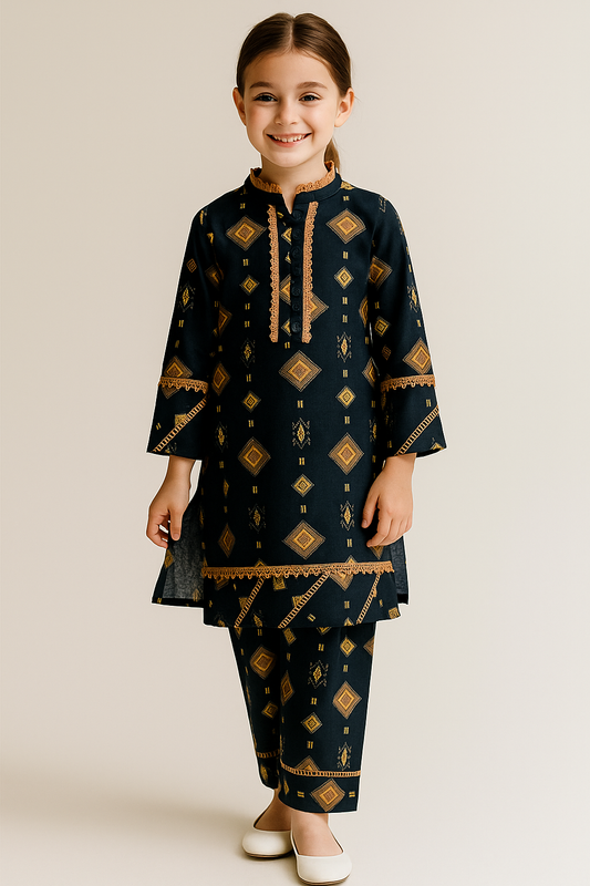 Cotton Printed Kurti Pant Set 1236 Navy Blue
