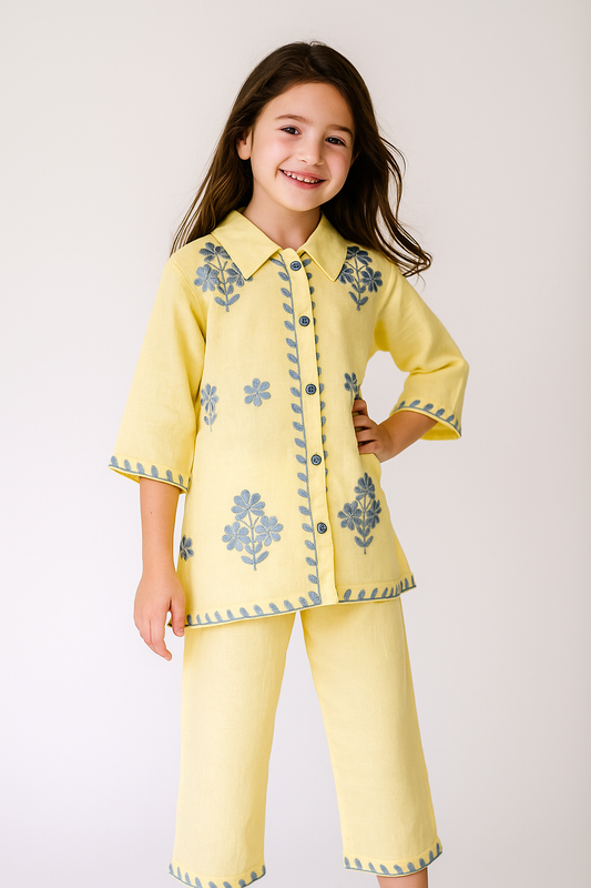 Cotton Embroidered Cord Set 1239 Yellow