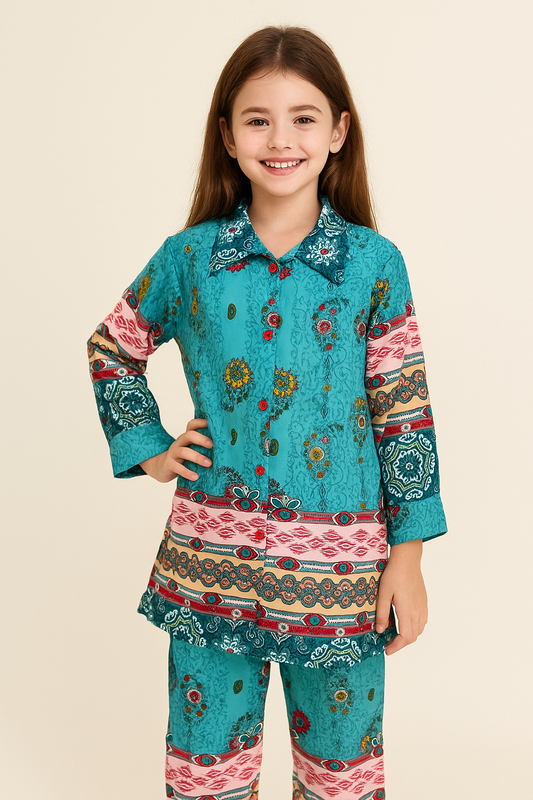 Cotton Printed Cord Set 1240 Sky Blue