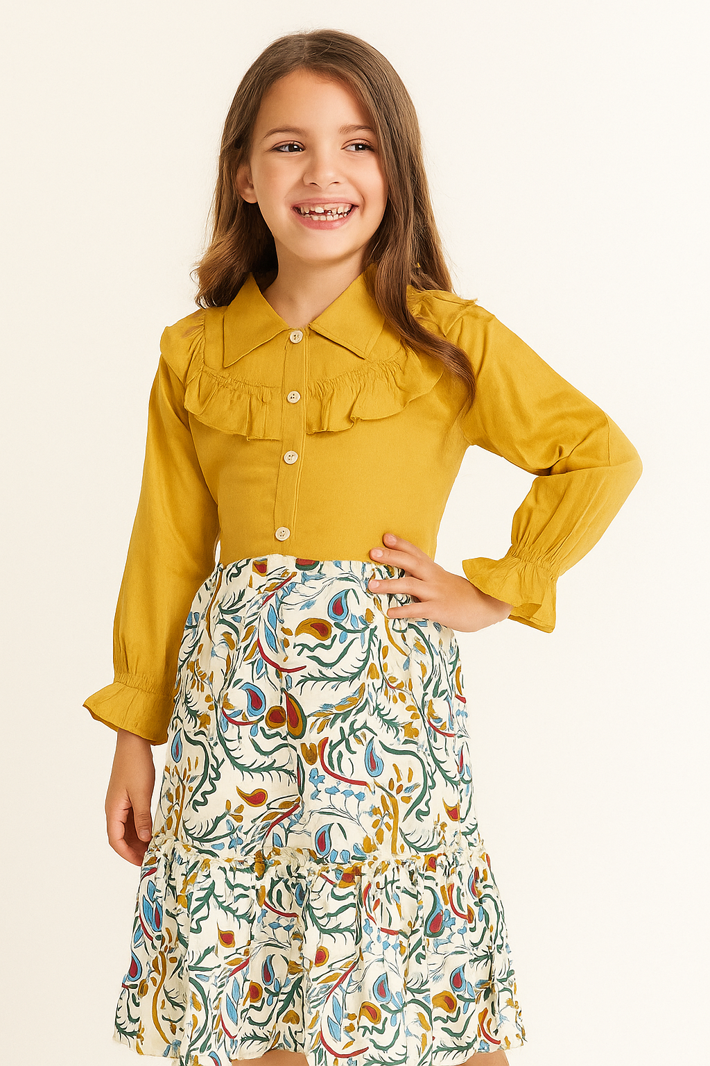 Cotton Printed Frock 1100 Yellow & White