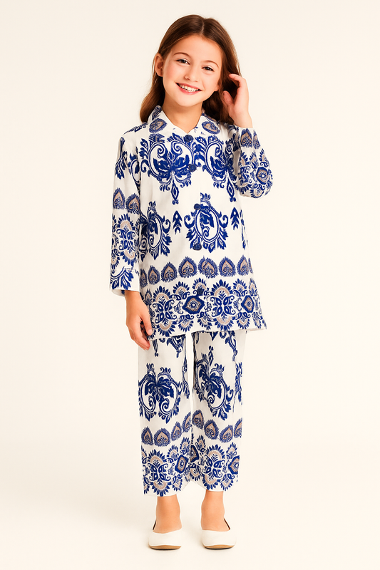 Cotton Printed Cord Set 1241 White