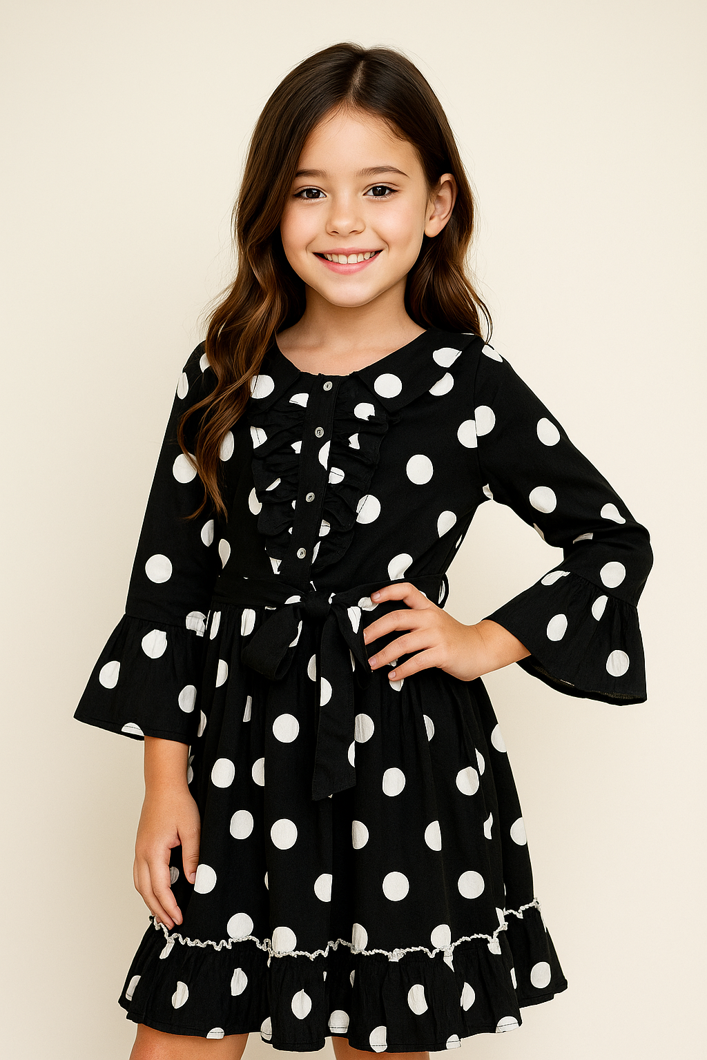 Cotton Polka Dot Printed Frock 1093 Black