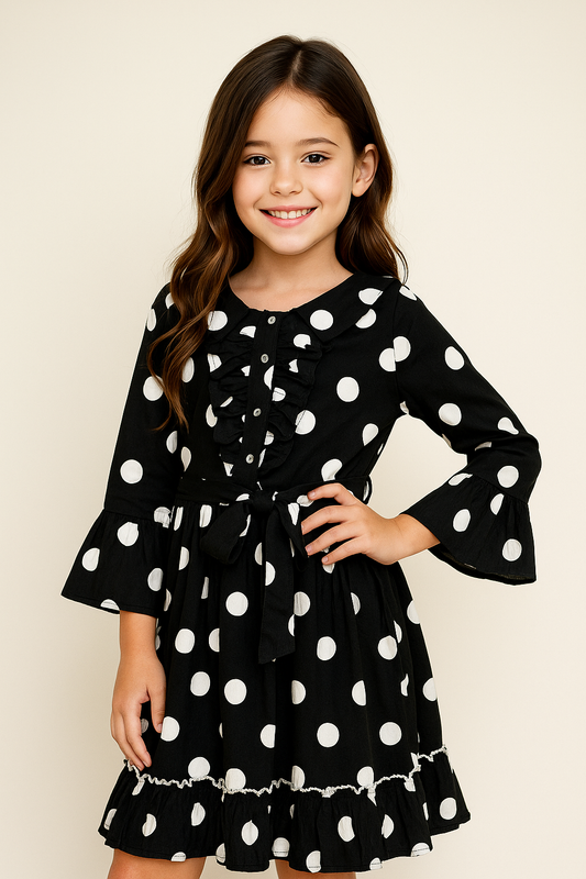 Cotton Polka Dot Printed Frock 1093 Black