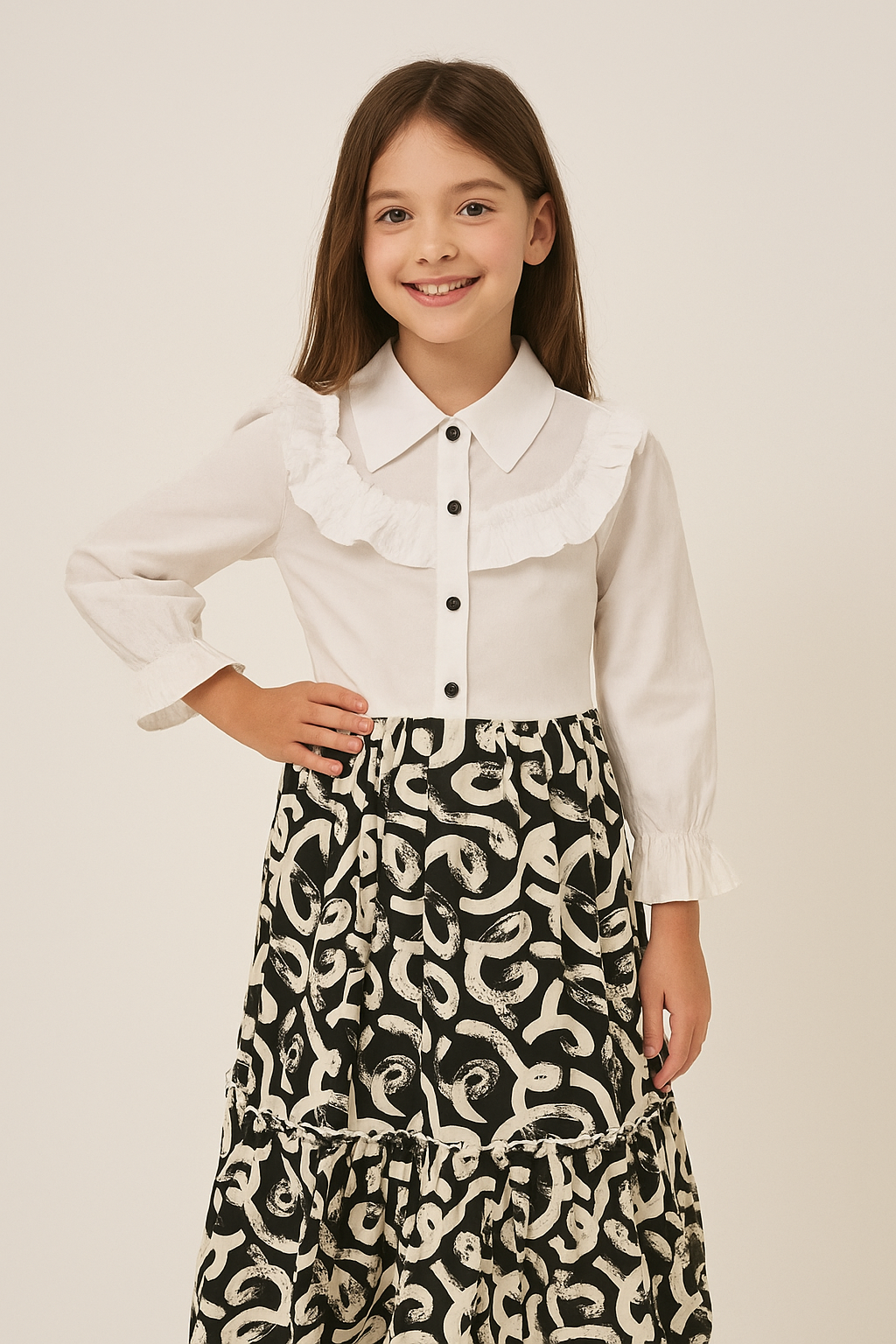 Cotton Printed Frock 1101 White & Green