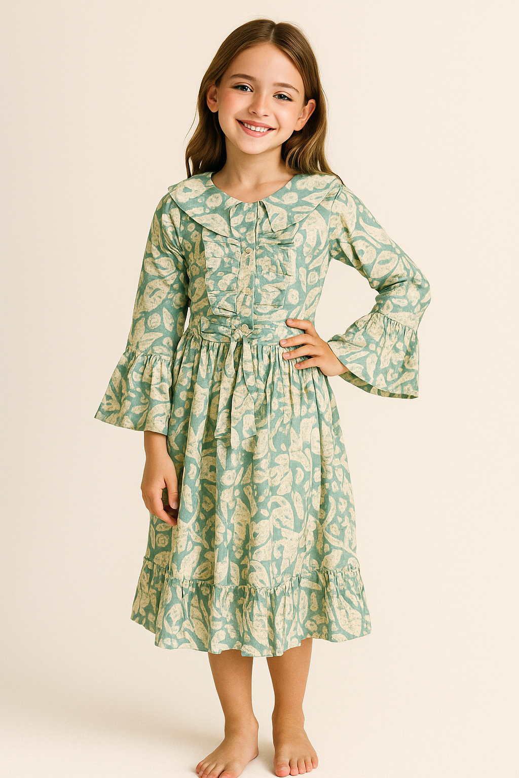 Cotton Printed Frock 1102 Green