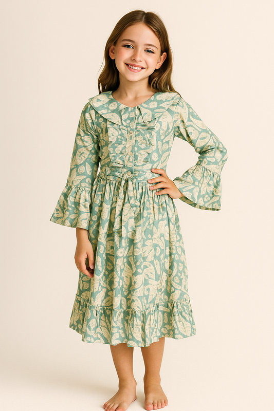 Cotton Printed Frock 1102 Green