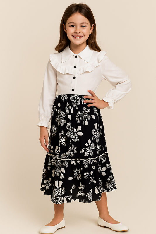 Cotton Printed Frock 1105 Navy Blue