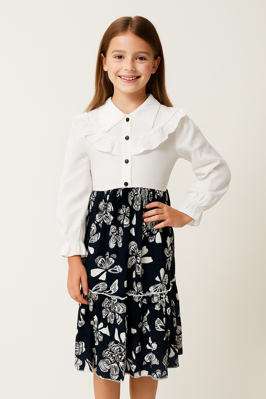 Cotton Printed Frock 1105 Navy Blue