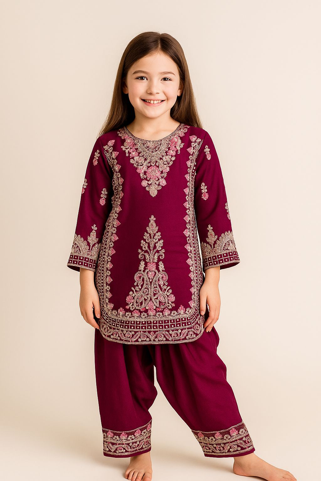 Georgette Hand Work Farshi Set 5325 Wine