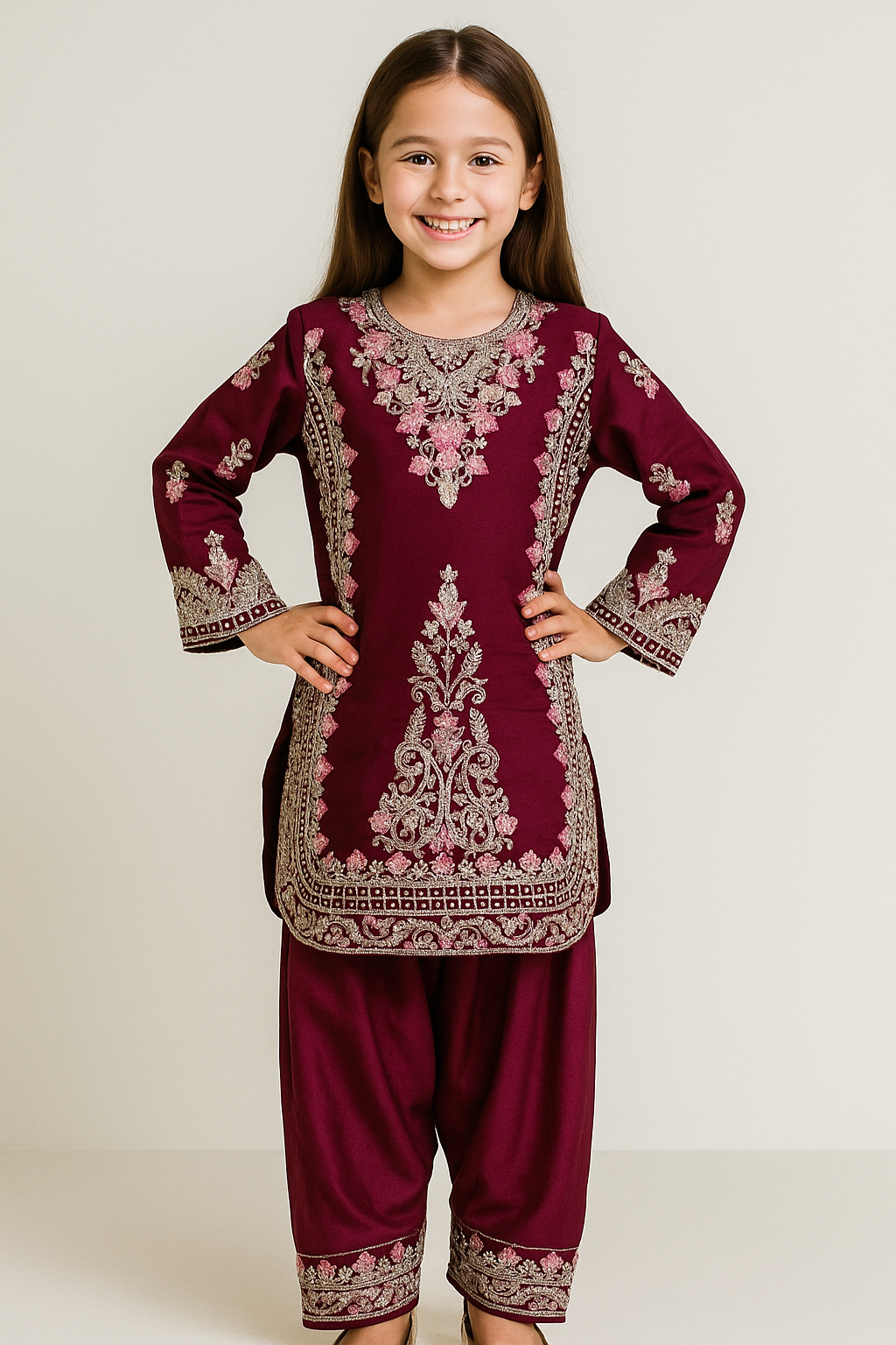 Georgette Hand Work Farshi Set 5325 Wine