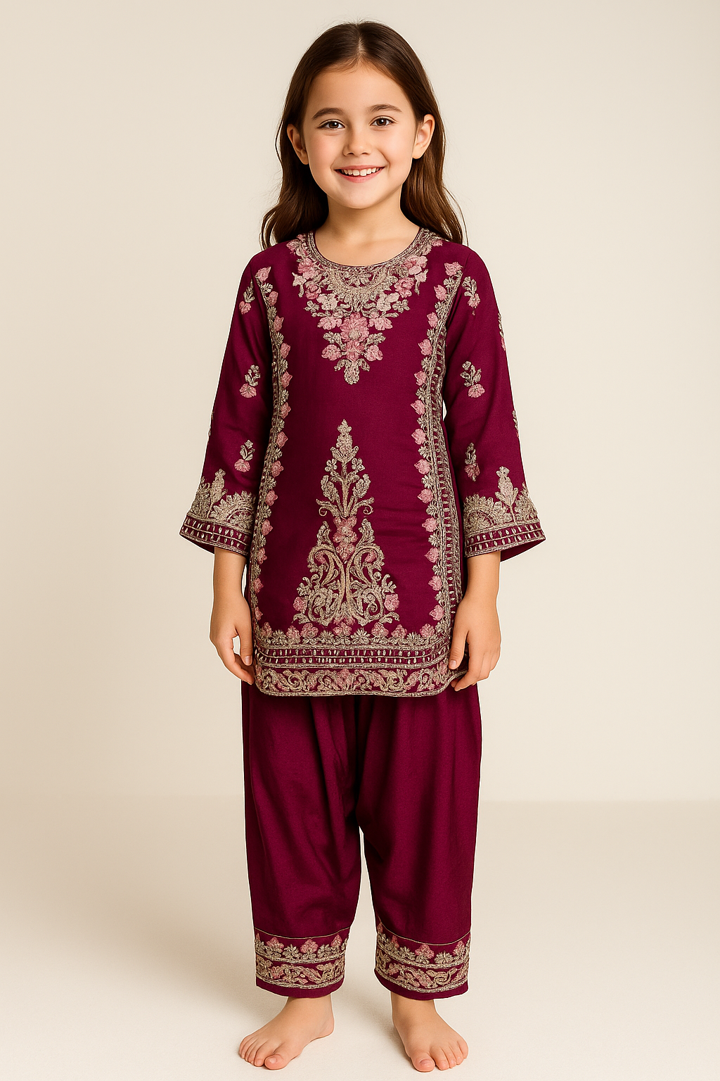 Georgette Hand Work Farshi Set 5325 Wine