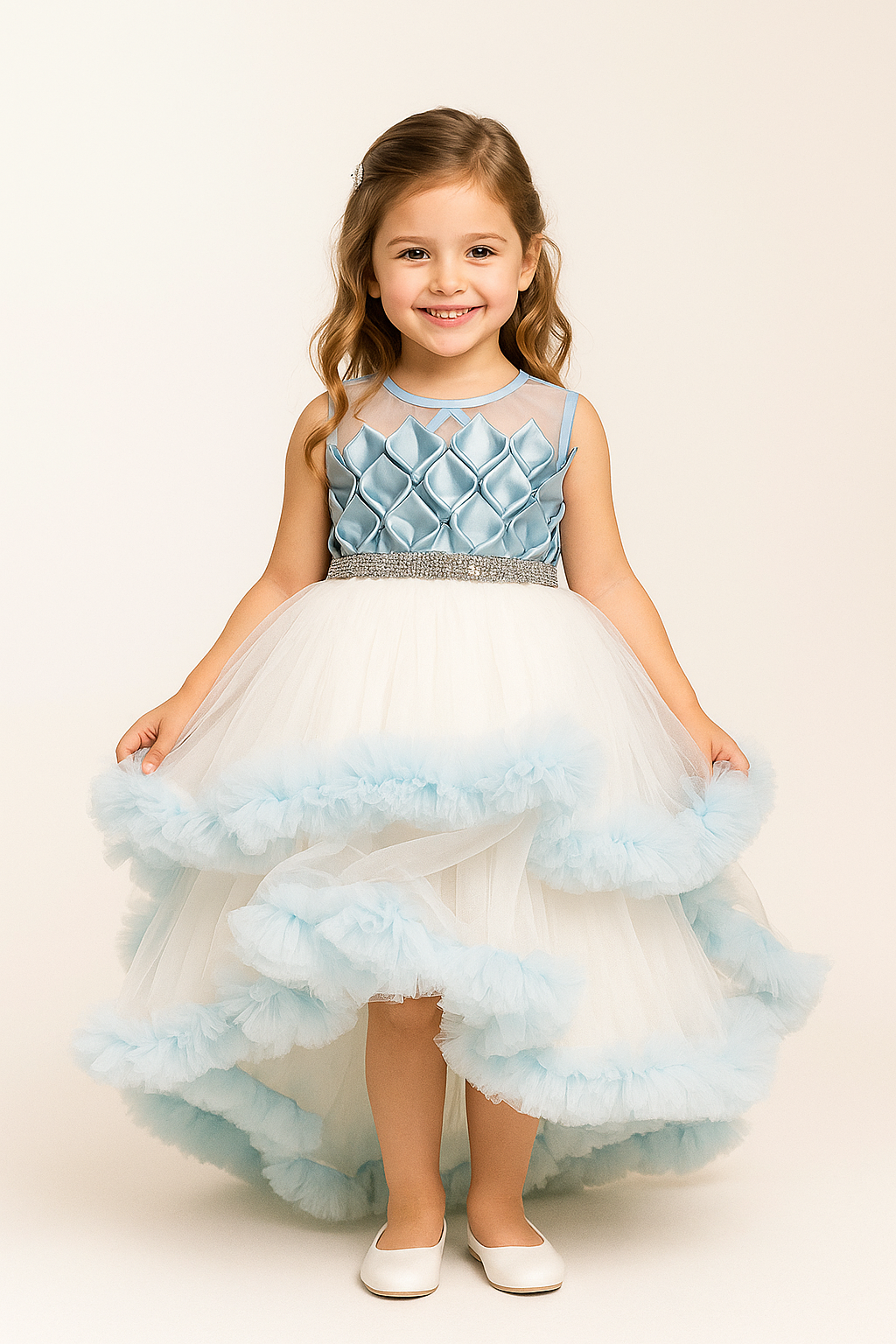 Layered Neck High-Low Frock 1006 Sky Blue